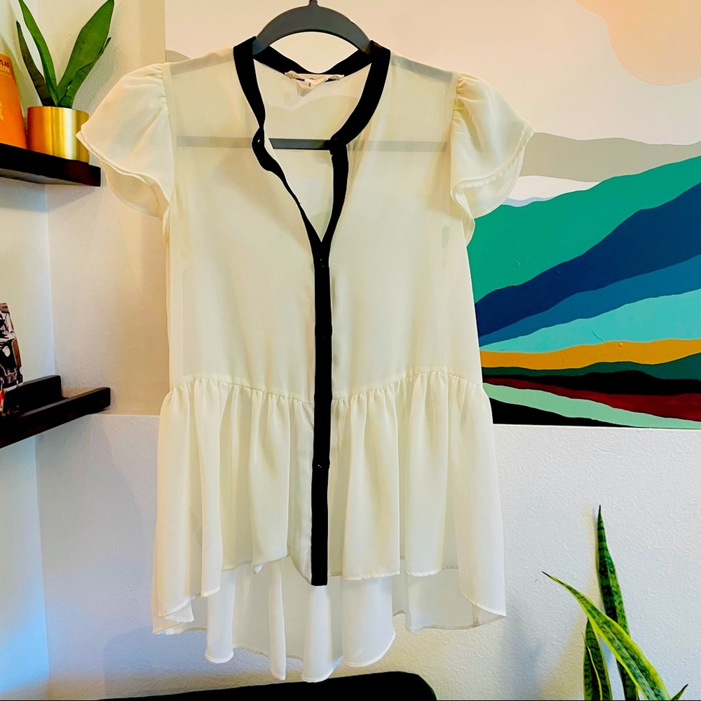 Ivory Sheer Peplum Blouse BCBGeneration
